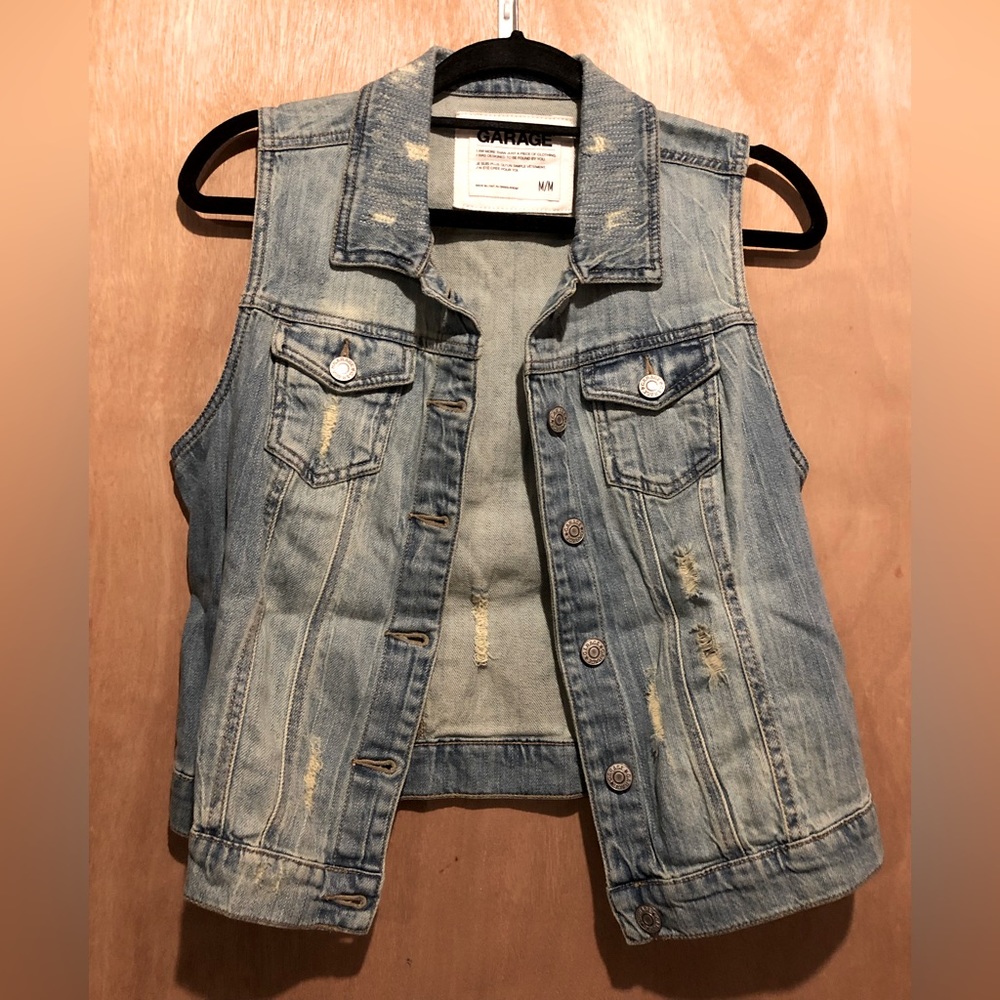 Garage Distressed Denim Vest - NWOT